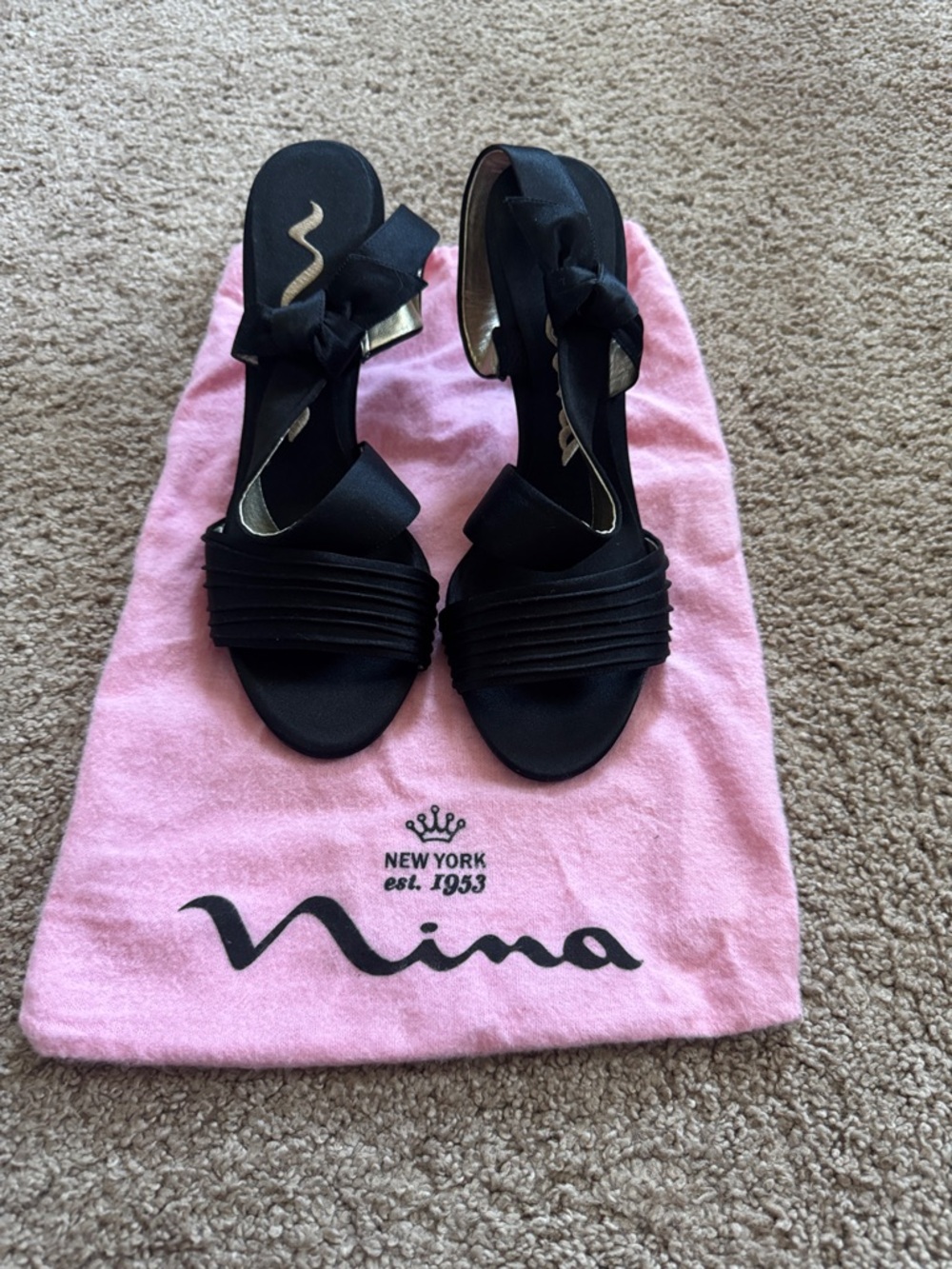 Nina Black Satin Knotted Low-Heel Sandals